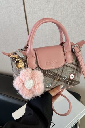 2025 Women's Color-Blocking Woolen Handbag - Small Square Shoulder Crossbody Bag for Spring and Summer Fashion