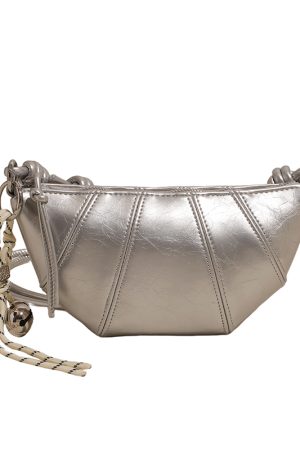 2025 Women's High-End Silver Horn Dumpling Bag - Textured Crossbody Zipper Phone Bag for Summer Fashion