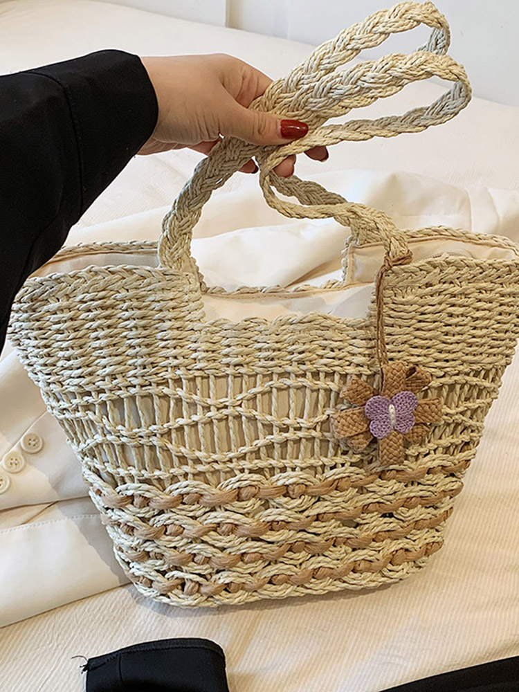 2025 Women's Hollow Woven Straw Beach Bag - Handheld Summer Seaside Vacation Tote for Commuting and Vegetables 2025 Women's Hollow Woven Straw Beach Bag - Handheld Summer Seaside Vacation Tote for Commuting and Vegetables