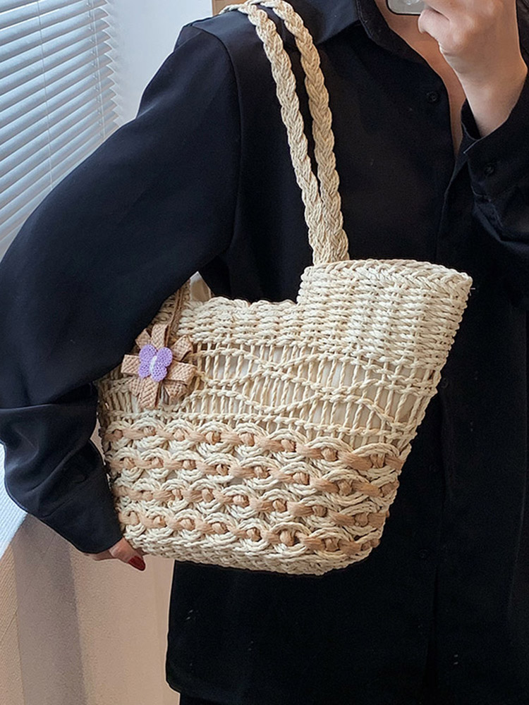 2025 Women's Hollow Woven Straw Beach Bag - Handheld Summer Seaside Vacation Tote for Commuting and Vegetables 2025 Women's Hollow Woven Straw Beach Bag - Handheld Summer Seaside Vacation Tote for Commuting and Vegetables
