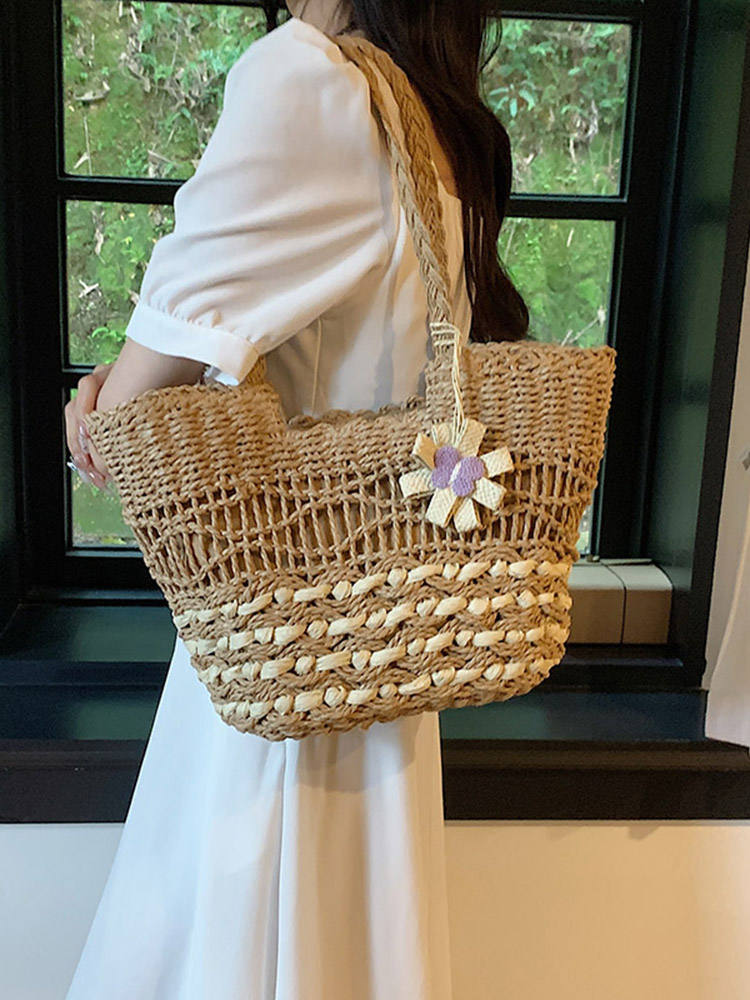 2025 Women's Hollow Woven Straw Beach Bag - Handheld Summer Seaside Vacation Tote for Commuting and Vegetables 2025 Women's Hollow Woven Straw Beach Bag - Handheld Summer Seaside Vacation Tote for Commuting and Vegetables