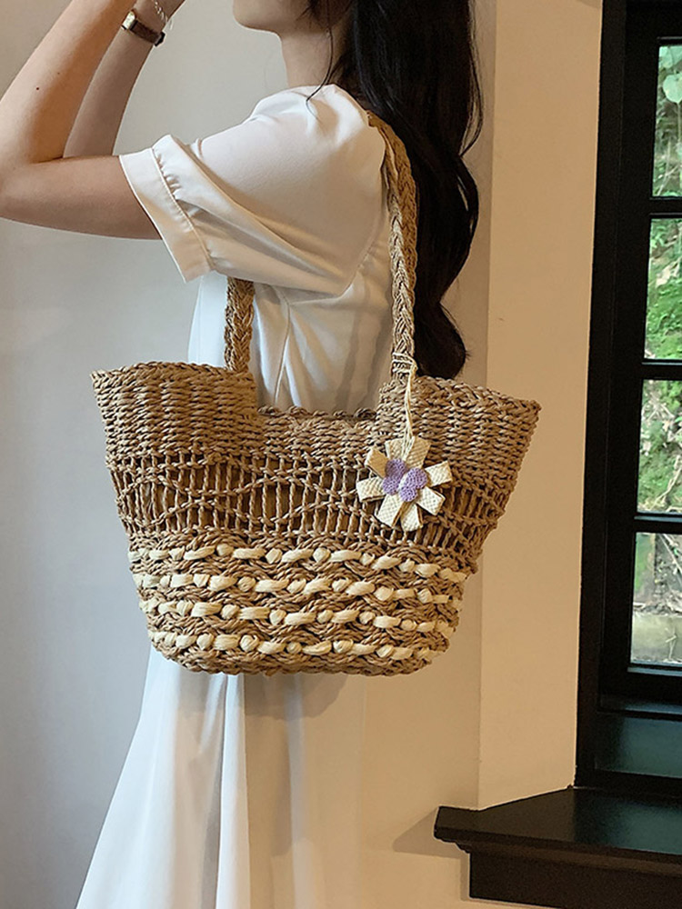 2025 Women's Hollow Woven Straw Beach Bag - Handheld Summer Seaside Vacation Tote for Commuting and Vegetables 2025 Women's Hollow Woven Straw Beach Bag - Handheld Summer Seaside Vacation Tote for Commuting and Vegetables