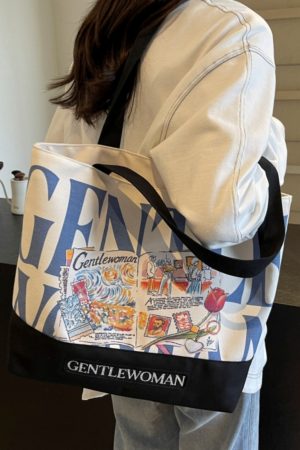 2025 Women's Letter Canvas Bag - Versatile Large Capacity Commuter Tote for Students, Stylish Shoulder Handbag