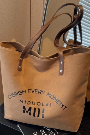 2025 Women's Letter Canvas Tote Bag - Large Capacity Korean Style Versatile Commuter Shoulder Handbag