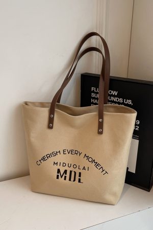 2025 Women's Letter Canvas Tote Bag - Large Capacity Korean Style Versatile Commuter Shoulder Handbag