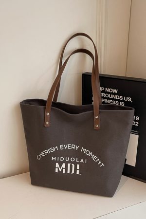 2025 Women's Letter Canvas Tote Bag - Large Capacity Korean Style Versatile Commuter Shoulder Handbag