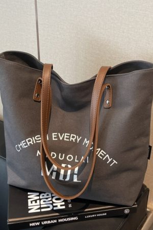 2025 Women's Letter Canvas Tote Bag - Large Capacity Korean Style Versatile Commuter Shoulder Handbag