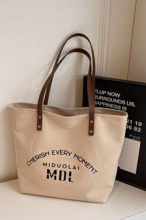 2025 Women's Letter Canvas Tote Bag - Large Capacity Korean Style Versatile Commuter Shoulder Handbag