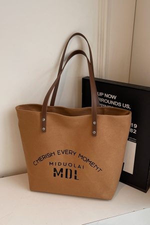 2025 Women's Letter Canvas Tote Bag - Large Capacity Korean Style Versatile Commuter Shoulder Handbag