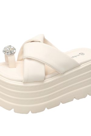 2025 Women's Rhinestone Open-Toe Sandals - 8cm Thick-Soled Platform Slippers for Summer Outdoor Wear, Height-Increasing, Petite Sizes