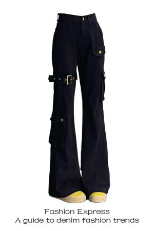 2025 Women's Sexy Black Jeans - American Style Slim Straight with Belt Splicing & Flared Hem, Trendy Y2K Fashion