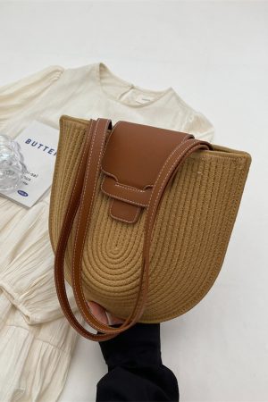 2025 Women's Straw Shoulder Bag - Woven Seaside Vacation Tote in French Pastoral Style, Perfect for Commuting and Summer Outings