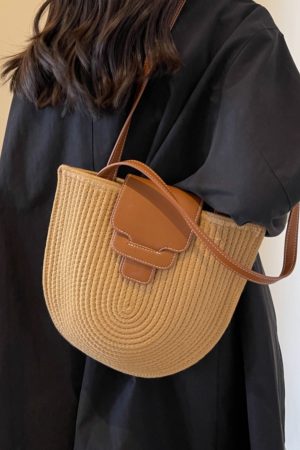 2025 Women's Straw Shoulder Bag - Woven Seaside Vacation Tote in French Pastoral Style, Perfect for Commuting and Summer Outings