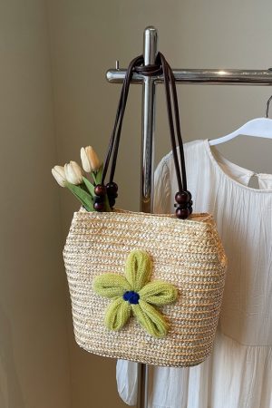 2025 Women's Summer Bohemian Woven Beach Bag - Straw Bucket Bag for Seaside Outings, Single Shoulder Design