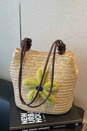 2025 Women's Summer Bohemian Woven Beach Bag - Straw Bucket Bag for Seaside Outings, Single Shoulder Design