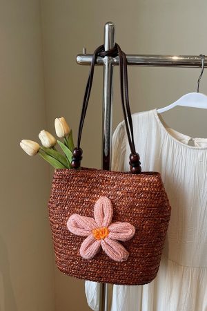 2025 Women's Summer Bohemian Woven Beach Bag - Straw Bucket Bag for Seaside Outings, Single Shoulder Design