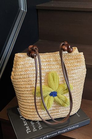 2025 Women's Summer Bohemian Woven Beach Bag - Straw Bucket Bag for Seaside Outings, Single Shoulder Design