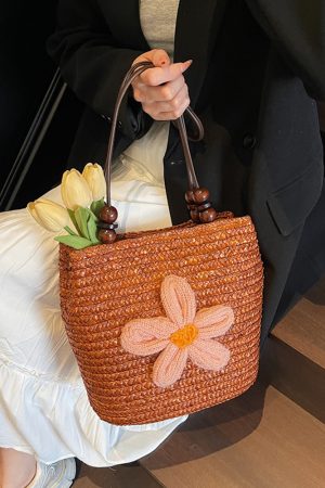 2025 Women's Summer Bohemian Woven Beach Bag - Straw Bucket Bag for Seaside Outings, Single Shoulder Design