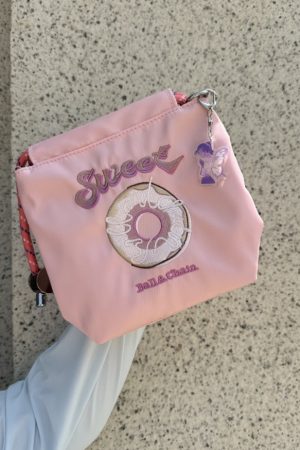 2025 Women's Summer Embroidered Donut Nylon Canvas Crossbody Bag with Zipper - Small Phone Purse for Everyday Use