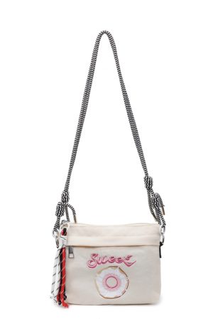 2025 Women's Summer Embroidered Donut Nylon Canvas Crossbody Bag with Zipper - Small Phone Purse for Everyday Use