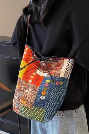 2025 Women's Summer Large Capacity Ethnic Style Bucket Bag - Versatile Crossbody Canvas Tote for Commuting & Everyday Use