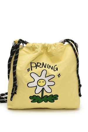 2025 Women's Summer Nylon Embroidered Canvas Drawstring Crossbody Bag - Simple Portable Phone Bag