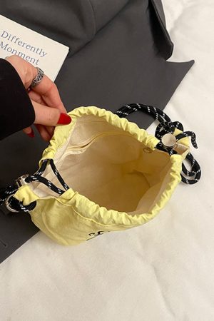 2025 Women's Summer Nylon Embroidered Canvas Drawstring Crossbody Bag - Simple Portable Phone Bag