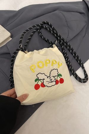 2025 Women's Summer Nylon Embroidered Canvas Drawstring Crossbody Bag - Simple Portable Phone Bag