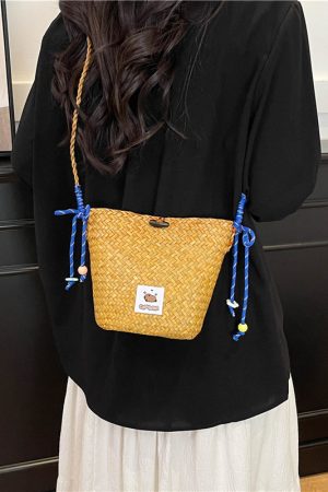 2025 Women's Summer Seaside Woven Straw Crossbody Bag - Trendy Vegetable Basket Design for Vacation & Phone Storage