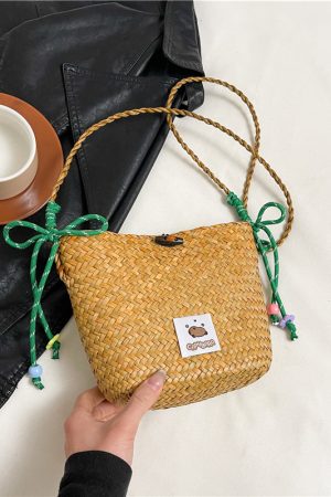2025 Women's Summer Seaside Woven Straw Crossbody Bag - Trendy Vegetable Basket Design for Vacation & Phone Storage