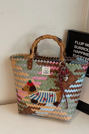 2025 Women's Summer Woven Vegetable Basket Bag - Trendy Commuter Tote, Bucket Style Straw Bag for Beach and Vacation