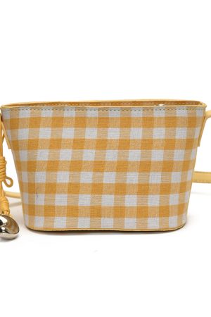 2025 Women's Summer Yellow Plaid Bucket Bag - Stylish Zipper Crossbody Phone Bag for Trendy Fashion