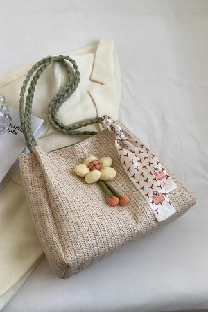 2025 Woven Bucket Bag for Women - Large Capacity Straw Tote for Classroom, Commuting, and Vacation - Stylish Shoulder Bag