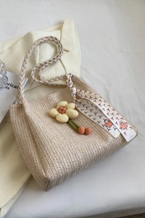 2025 Woven Bucket Bag for Women - Large Capacity Straw Tote for Classroom, Commuting, and Vacation - Stylish Shoulder Bag