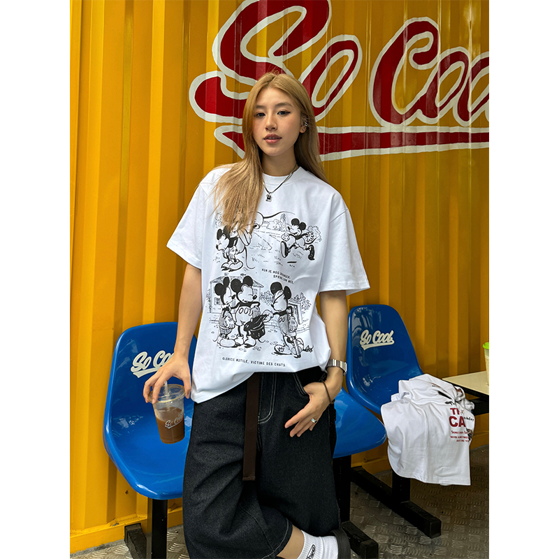 320g Heavyweight American Retro Small Collar Rice Comic Short Sleeve T-Shirt for Men and Women - Loose Street Fashion Top 320g Heavyweight American Retro Small Collar Rice Comic Short Sleeve T-Shirt for Men and Women - Loose Street Fashion Top