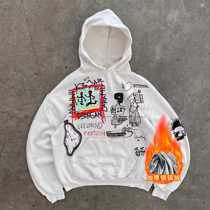 400g Heavyweight Graffiti Hoodie for Men and Women - American Retro Cartoon Line Art Unisex Fashion Sweater 400g Heavyweight Graffiti Hoodie for Men and Women - American Retro Cartoon Line Art Unisex Fashion Sweater