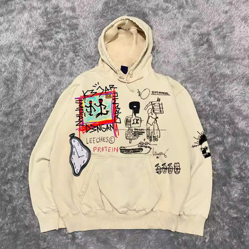 400g Heavyweight Graffiti Hoodie for Men and Women - American Retro Cartoon Line Art Unisex Fashion Sweater 400g Heavyweight Graffiti Hoodie for Men and Women - American Retro Cartoon Line Art Unisex Fashion Sweater