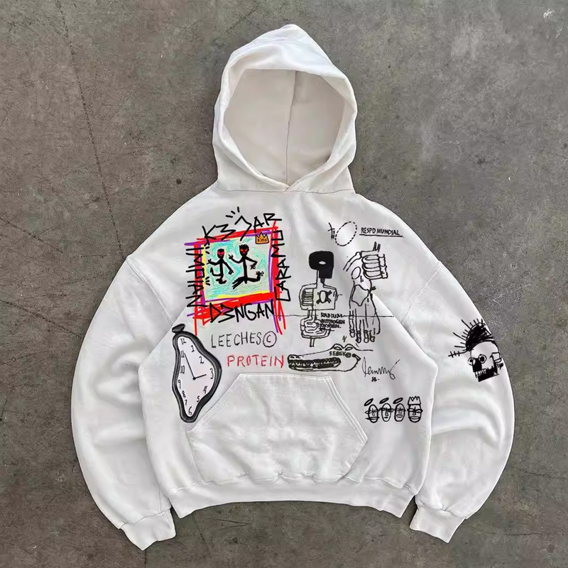 400g Heavyweight Graffiti Hoodie for Men and Women - American Retro Cartoon Line Art Unisex Fashion Sweater 400g Heavyweight Graffiti Hoodie for Men and Women - American Retro Cartoon Line Art Unisex Fashion Sweater