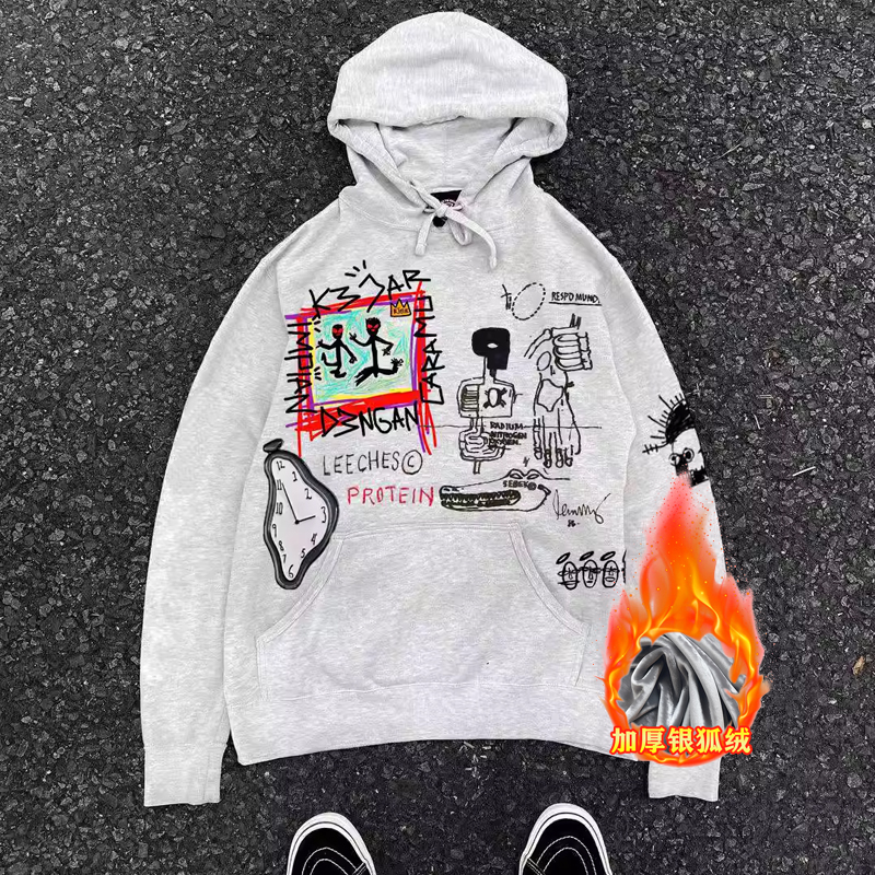400g Heavyweight Graffiti Hoodie for Men and Women - American Retro Cartoon Line Art Unisex Fashion Sweater 400g Heavyweight Graffiti Hoodie for Men and Women - American Retro Cartoon Line Art Unisex Fashion Sweater