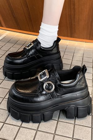 8cm Chunky Heeled Leather Loafers for Women - 2025 Spring British Style Thick-Soled Shoes to Match Skirts