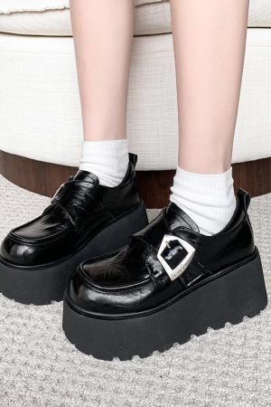 8cm Height-Increasing Black Leather Loafers for Petite Women, 2025 British Style Thick-Soled Flats in Small Sizes