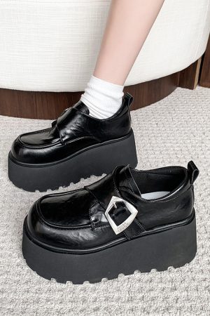 8cm Height-Increasing Black Leather Loafers for Petite Women, 2025 British Style Thick-Soled Flats in Small Sizes