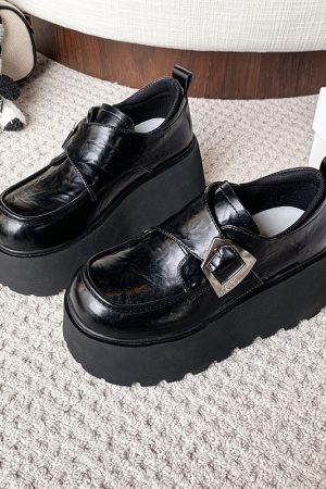 8cm Height-Increasing Black Leather Loafers for Petite Women, 2025 British Style Thick-Soled Flats in Small Sizes
