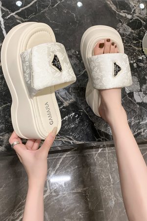 8cm Platform Sole Velcro One-Strap Sandals for Women - 2025 Summer Outdoor Thick-Soled Slippers