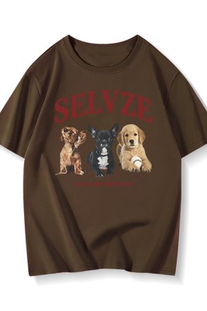 90s American Retro Cartoon Print Cotton Short Sleeve T-Shirt for Men and Women, Plus Size Loose Fit Couple's Top