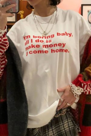 90s American Retro Clean Fit Letter Slogan White Short Sleeve T-Shirt for Women - Oversized Summer Style