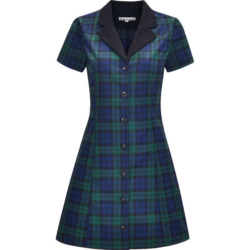90s Retro College Style Lapel Plaid Slim Fit Short Sleeve A-Line Dress for Women - Vintage-Inspired Casual Shirt Dress 90s Retro College Style Lapel Plaid Slim Fit Short Sleeve A-Line Dress for Women - Vintage-Inspired Casual Shirt Dress