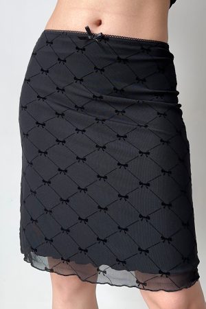 A-line Plaid Half Skirt with Bow Tie - Slim Fit Mid-Waist Bodycon Tulle Short Skirt for European and American Style Fashion