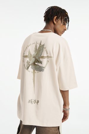 American Gothic Retro Peace Dove T-Shirt for Men - Oversized Short Sleeve High Street Fashion, Trendy Couple Tee