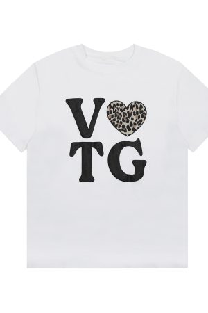 American Heart Letter Print Short Sleeve T-Shirt for Men and Women - Loose Fit Versatile Tee for Spring/Summer 2025